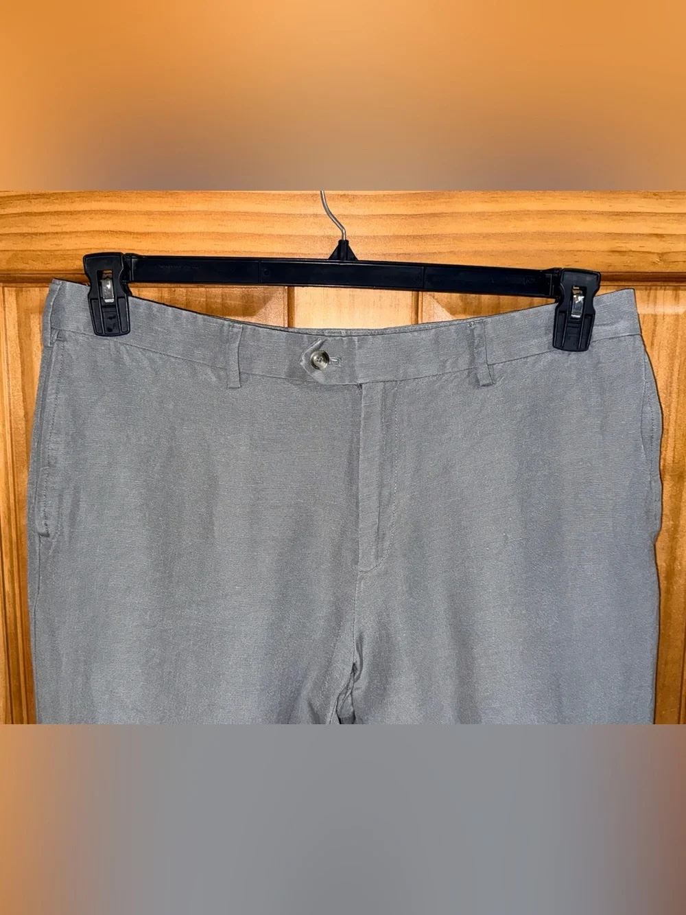 Men's Light Gray Linen Blend Casual Trousers - Classic Straight Fit-36x30-EC
